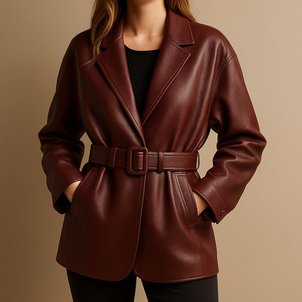 Viktoria Leather Belted Jacket