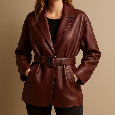 Viktoria Leather Belted Jacket