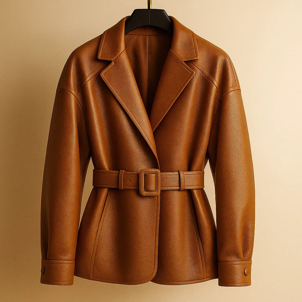 Viktoria Leather Belted Jacket